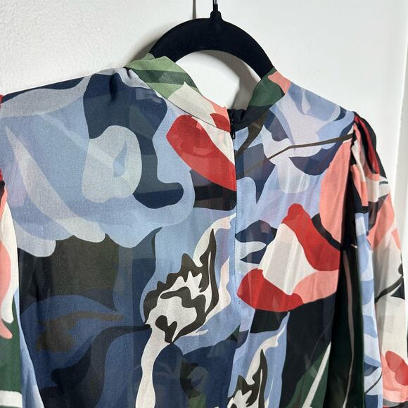 Rebecca Taylor Botanical Garden Mock Neck Blouse Size 2 Black Combo Silk Blend - Picture 6 of 14